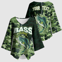 Personalized Bass Fishing Camouflage Kimono Sleeve Blouse Zipper Stylized