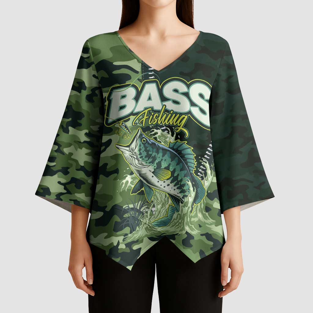Personalized Bass Fishing Camouflage Kimono Sleeve Blouse Zipper Stylized
