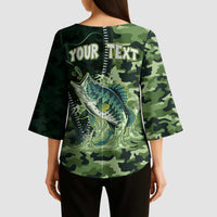 Personalized Bass Fishing Camouflage Kimono Sleeve Blouse Zipper Stylized