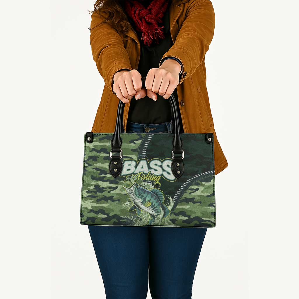 Bass Fishing Camouflage Leather Bag Zipper Stylized