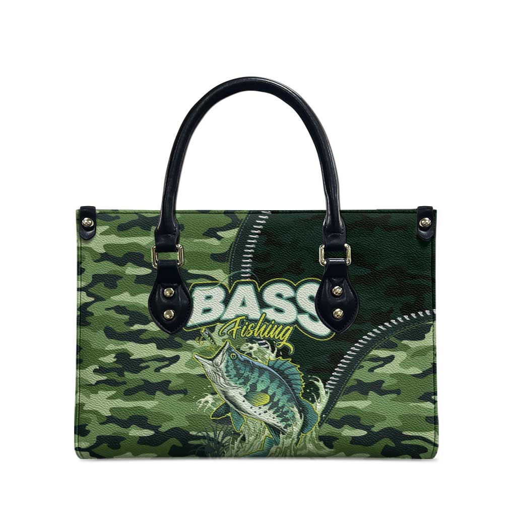 Bass Fishing Camouflage Leather Bag Zipper Stylized