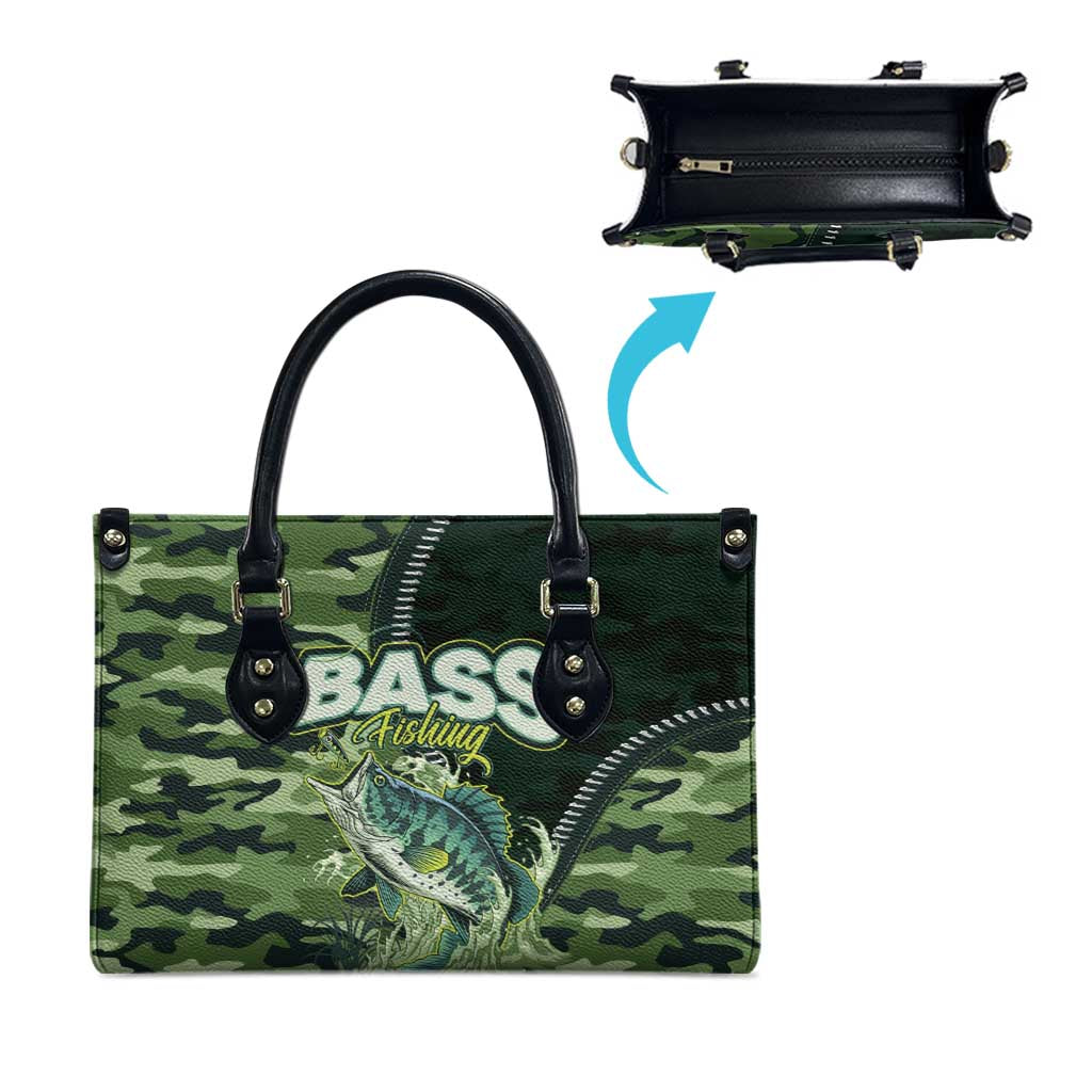 Bass Fishing Camouflage Leather Bag Zipper Stylized