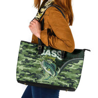 Bass Fishing Camouflage Leather Tote Bag Zipper Stylized