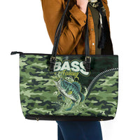 Bass Fishing Camouflage Leather Tote Bag Zipper Stylized