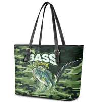 Bass Fishing Camouflage Leather Tote Bag Zipper Stylized