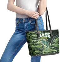 Bass Fishing Camouflage Leather Tote Bag Zipper Stylized