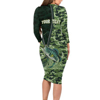 Personalized Bass Fishing Camouflage Long Sleeve Bodycon Dress Zipper Stylized