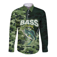Personalized Bass Fishing Camouflage Long Sleeve Button Shirt Zipper Stylized