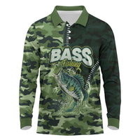 Personalized Bass Fishing Camouflage Long Sleeve Polo Shirt Zipper Stylized
