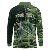 Personalized Bass Fishing Camouflage Long Sleeve Polo Shirt Zipper Stylized