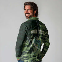 Personalized Bass Fishing Camouflage Long Sleeve Polo Shirt Zipper Stylized
