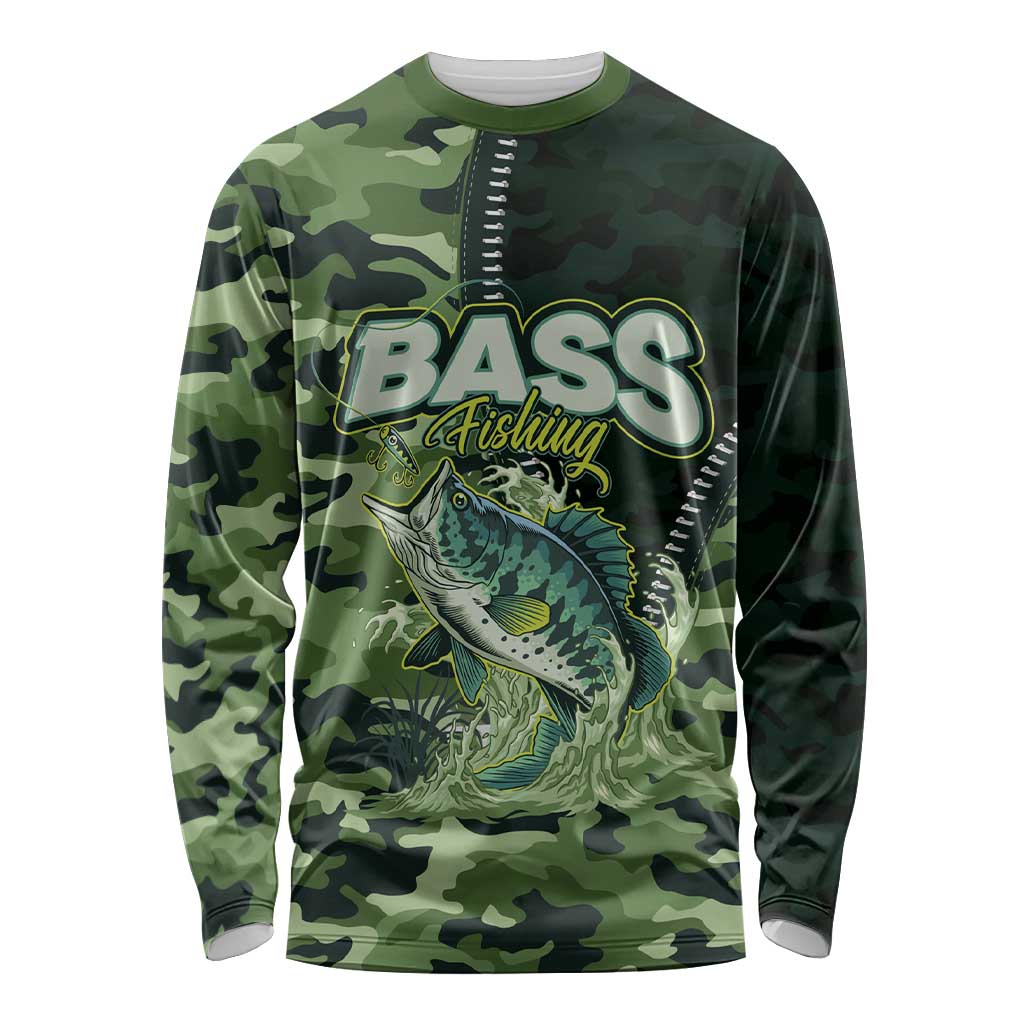 Personalized Bass Fishing Camouflage Long Sleeve Shirt Zipper Stylized