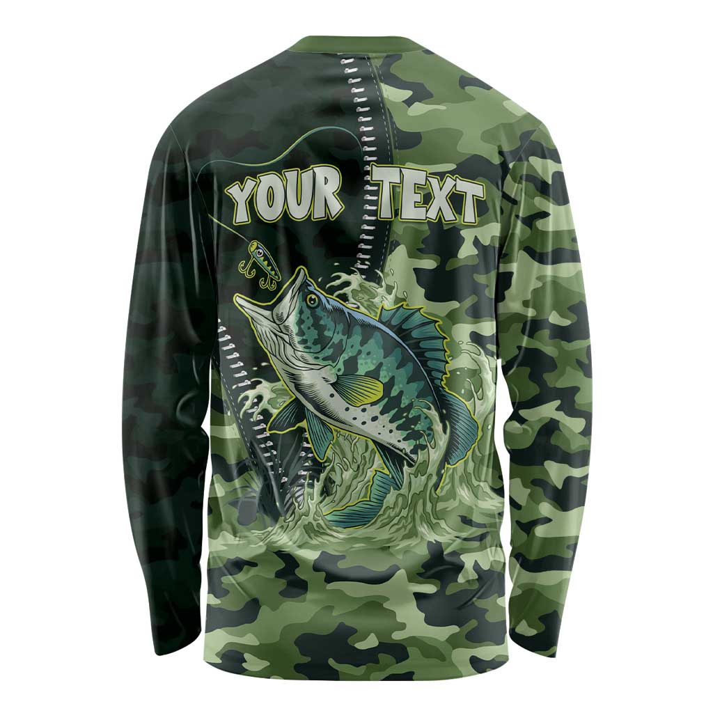 Personalized Bass Fishing Camouflage Long Sleeve Shirt Zipper Stylized