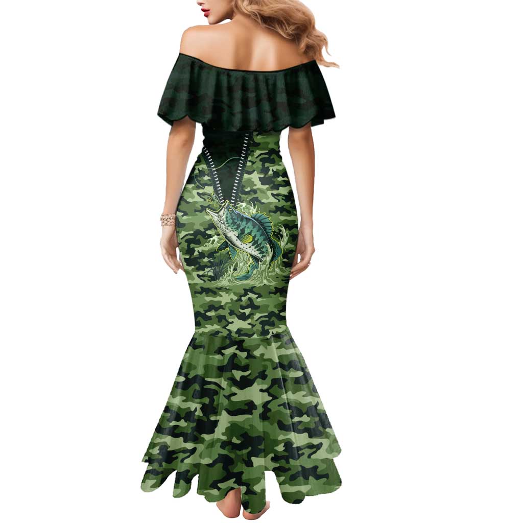 Personalized Bass Fishing Camouflage Mermaid Dress Zipper Stylized