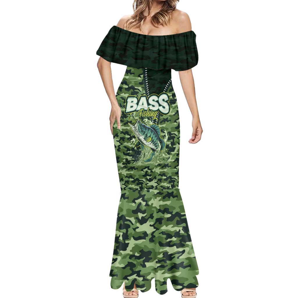 Personalized Bass Fishing Camouflage Mermaid Dress Zipper Stylized