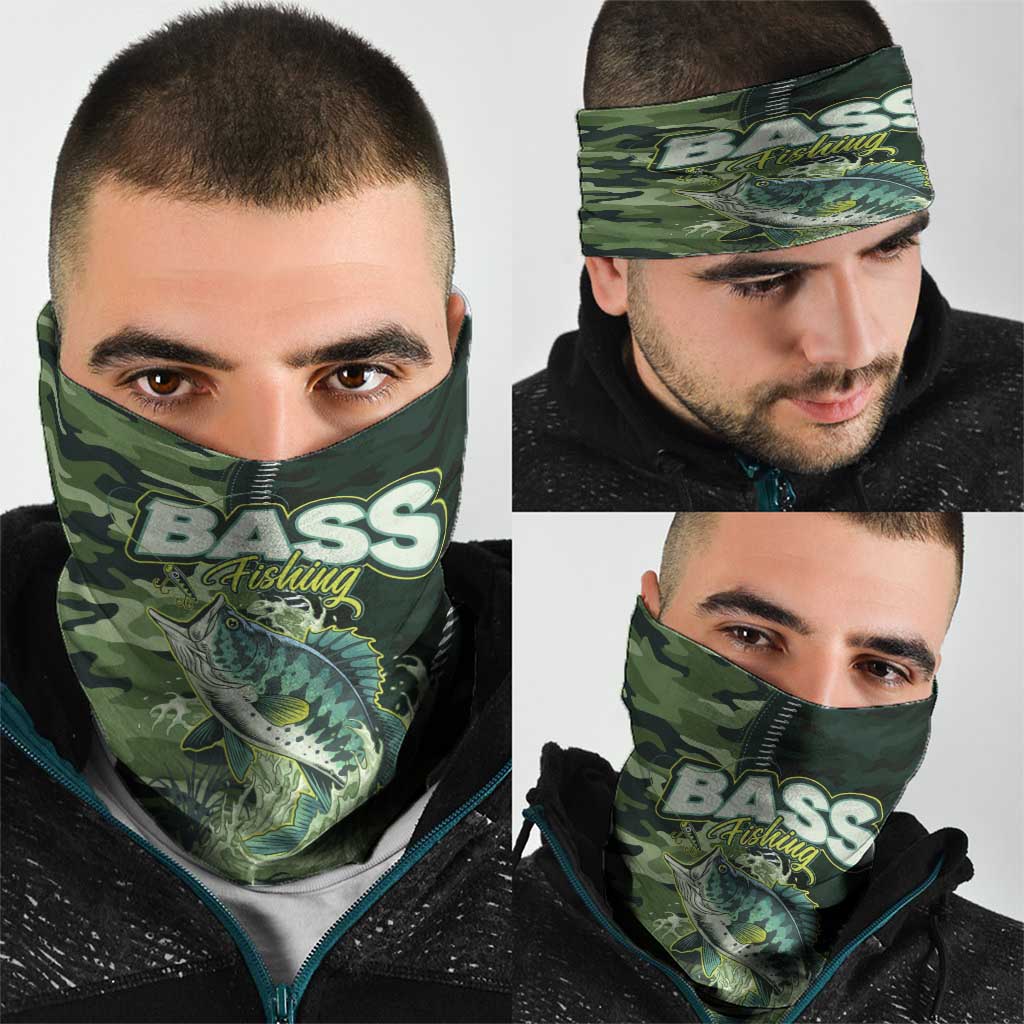 Bass Fishing Camouflage Neck Gaiter Zipper Stylized