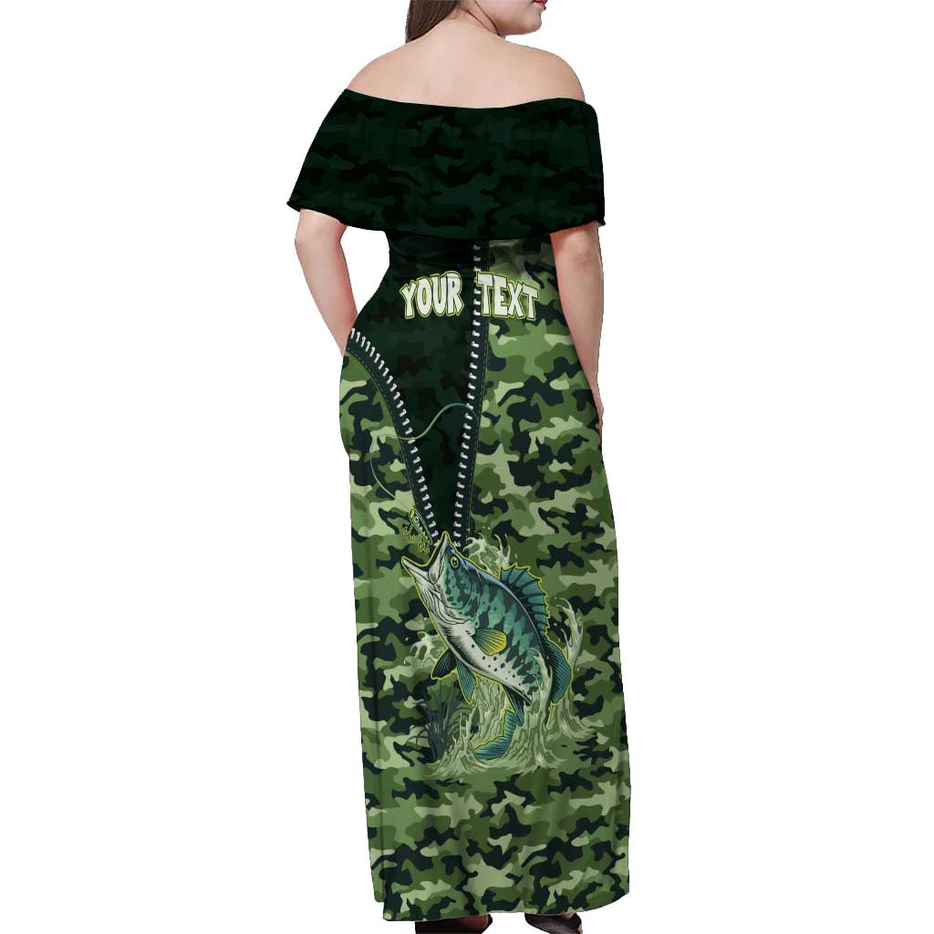 Personalized Bass Fishing Camouflage Off Shoulder Maxi Dress Zipper Stylized