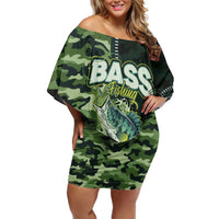 Personalized Bass Fishing Camouflage Off Shoulder Short Dress Zipper Stylized