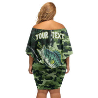 Personalized Bass Fishing Camouflage Off Shoulder Short Dress Zipper Stylized
