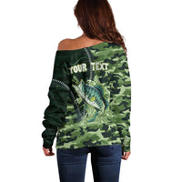 Personalized Bass Fishing Camouflage Off Shoulder Sweater Zipper Stylized