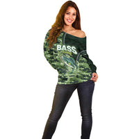Personalized Bass Fishing Camouflage Off Shoulder Sweater Zipper Stylized