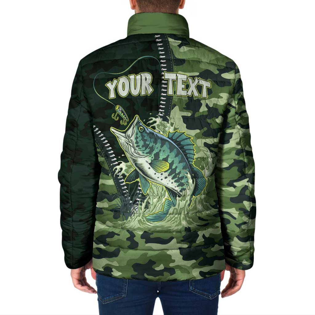 Personalized Bass Fishing Camouflage Padded Jacket Zipper Stylized