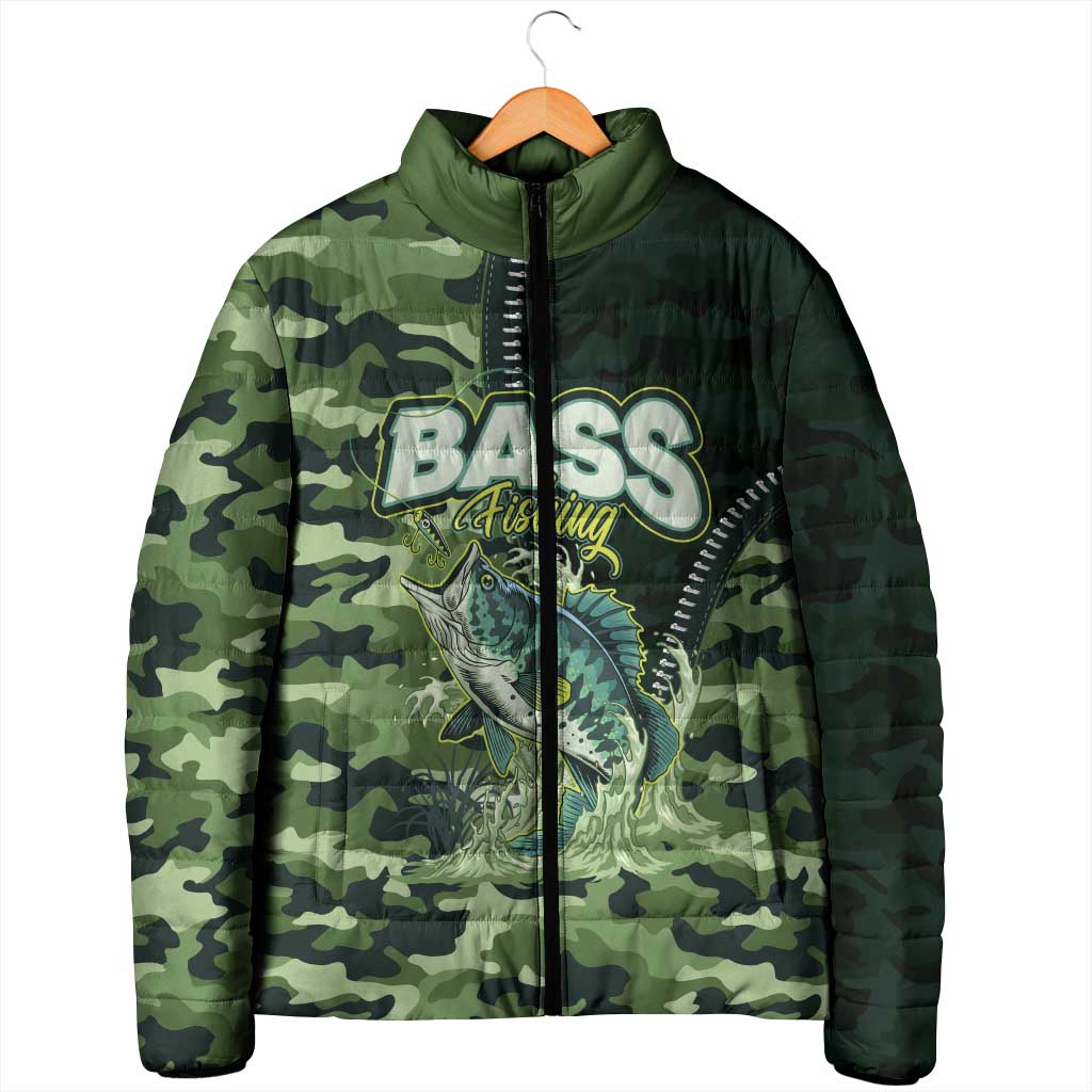 Personalized Bass Fishing Camouflage Padded Jacket Zipper Stylized