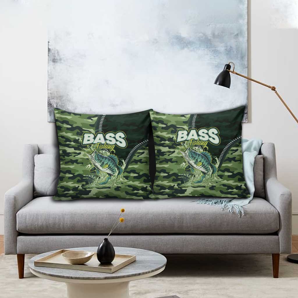 Bass Fishing Camouflage Pillow Cover Zipper Stylized
