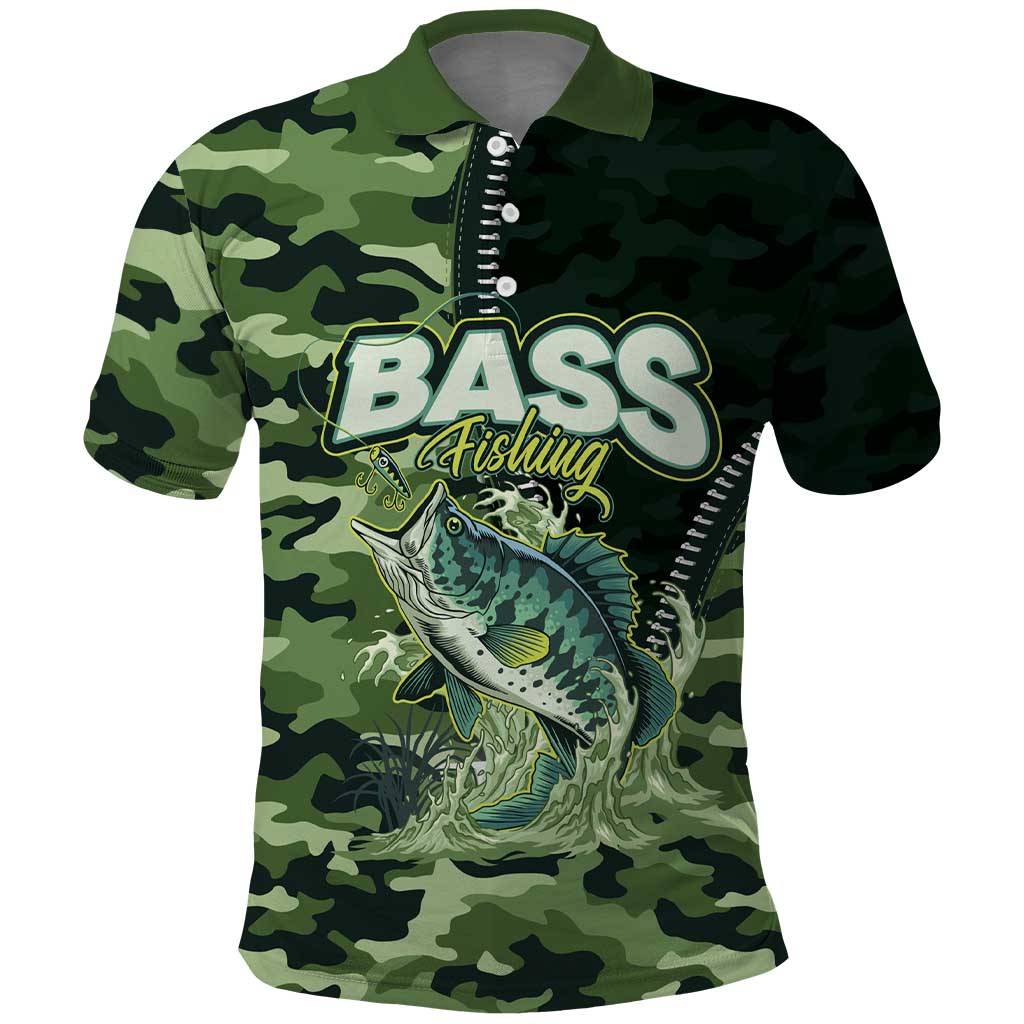 Personalized Bass Fishing Camouflage Polo Shirt Zipper Stylized
