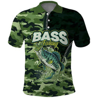 Personalized Bass Fishing Camouflage Polo Shirt Zipper Stylized