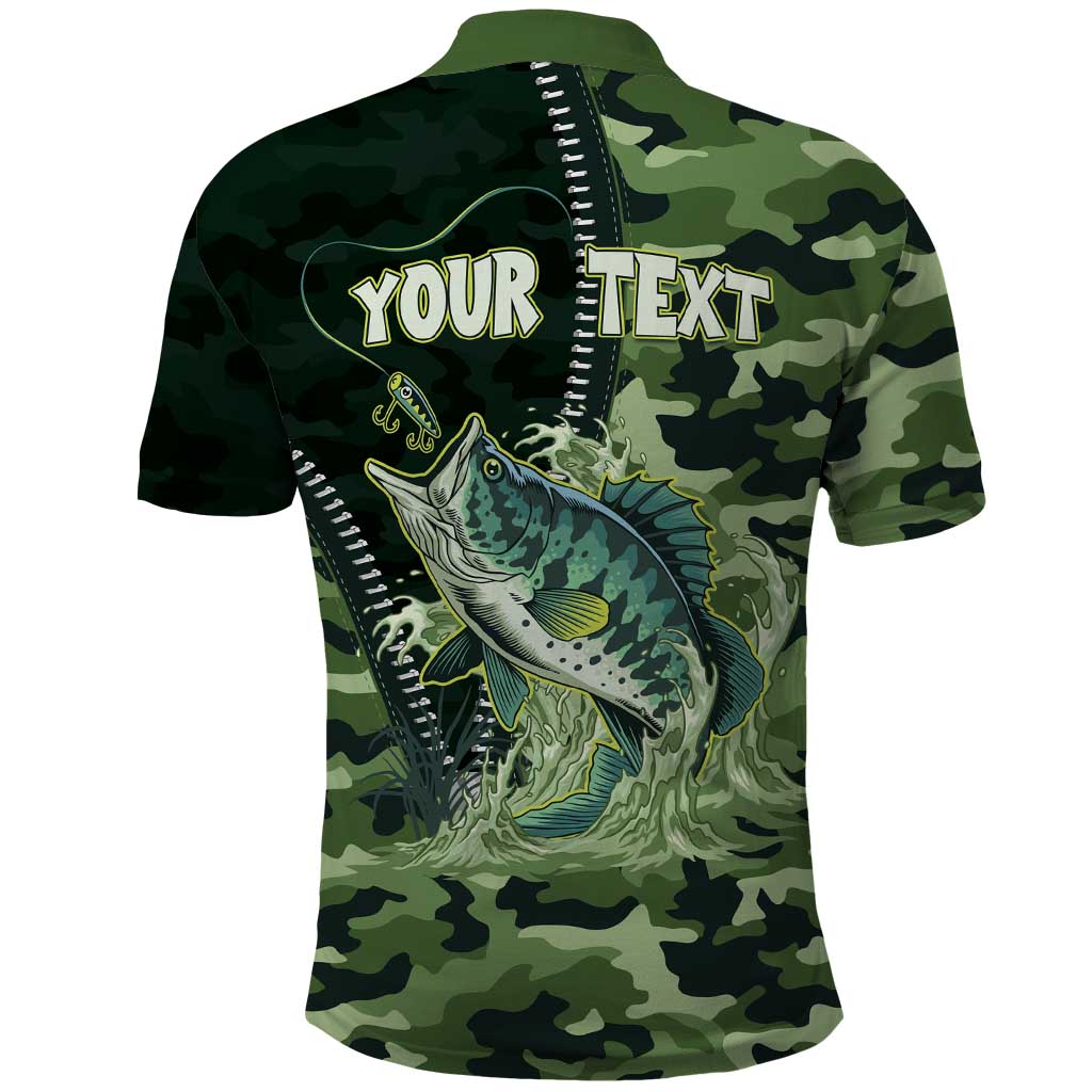 Personalized Bass Fishing Camouflage Polo Shirt Zipper Stylized