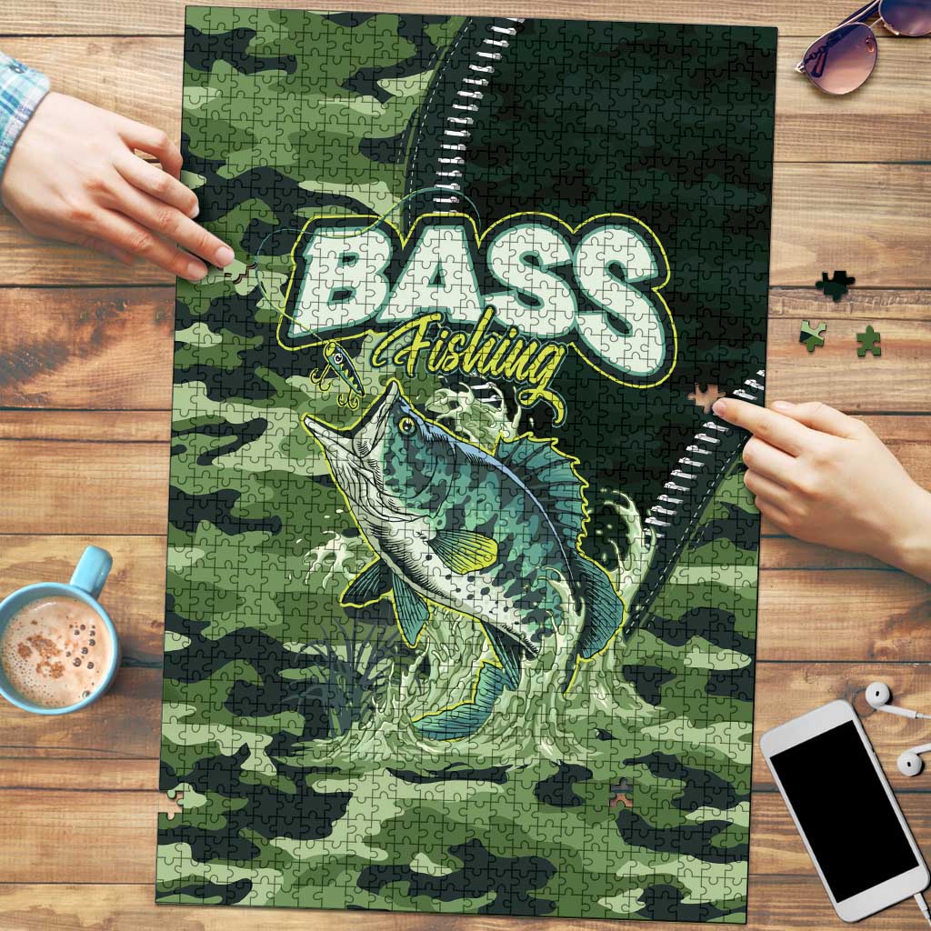 Bass Fishing Camouflage Puzzle Zipper Stylized