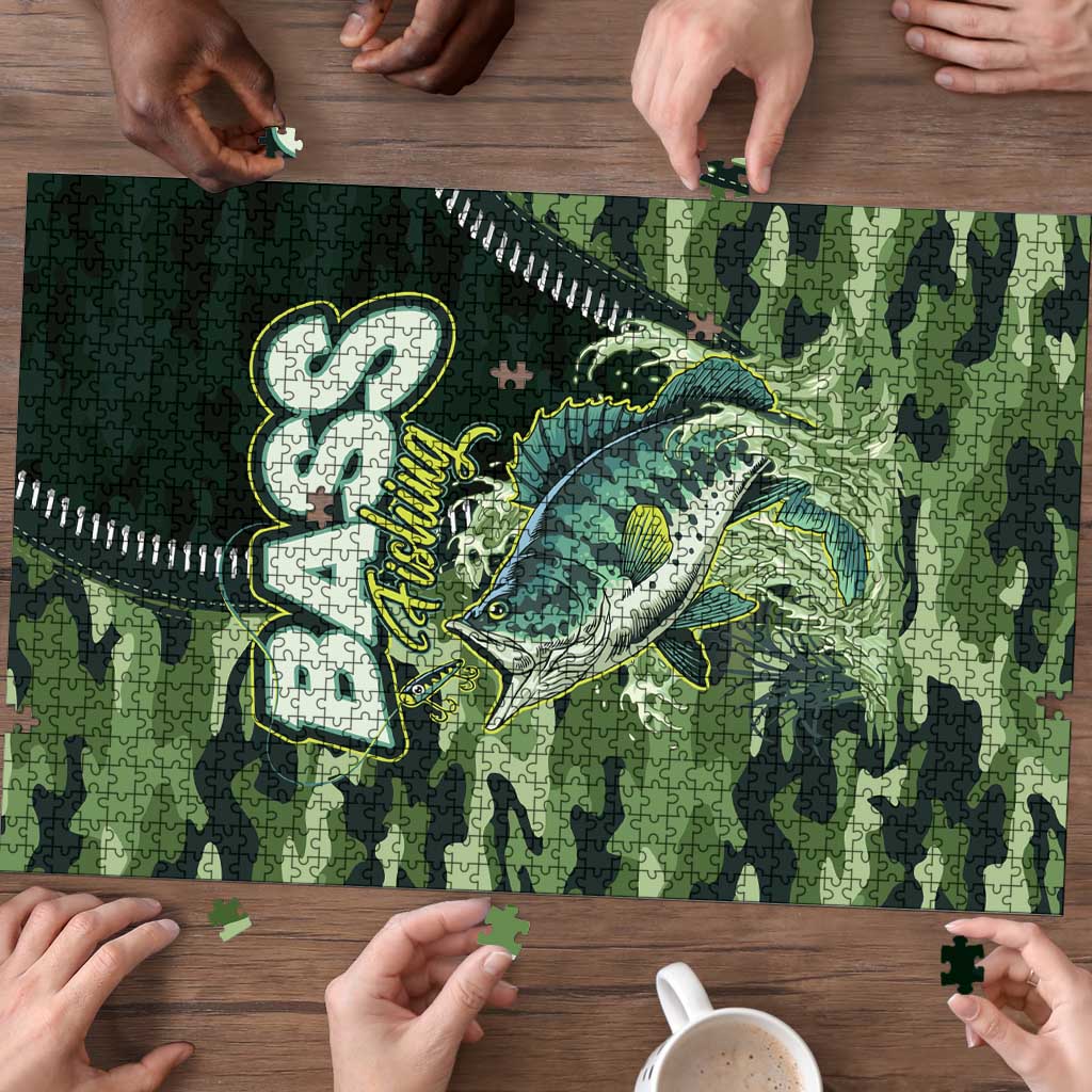 Bass Fishing Camouflage Puzzle Zipper Stylized