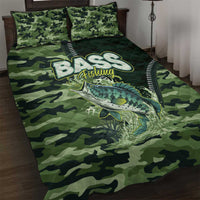 Bass Fishing Camouflage Quilt Bed Set Zipper Stylized