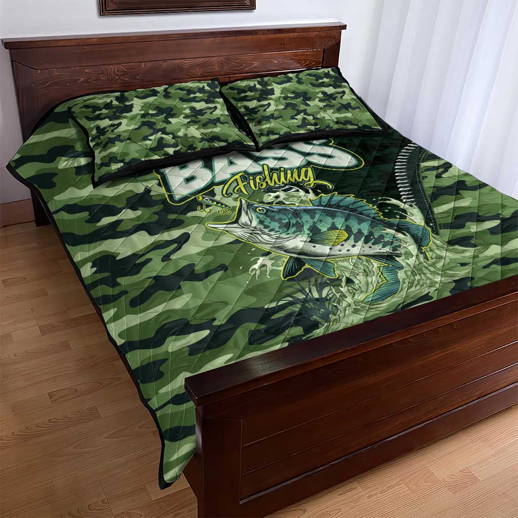 Bass Fishing Camouflage Quilt Bed Set Zipper Stylized