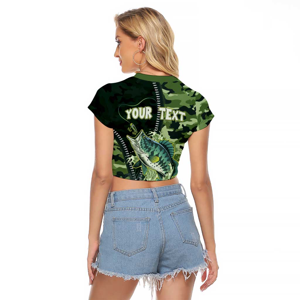 Personalized Bass Fishing Camouflage Raglan Cropped T Shirt Zipper Stylized