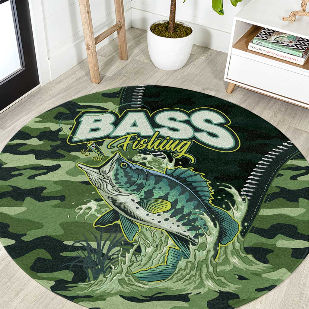 Bass Fishing Camouflage Round Carpet Zipper Stylized