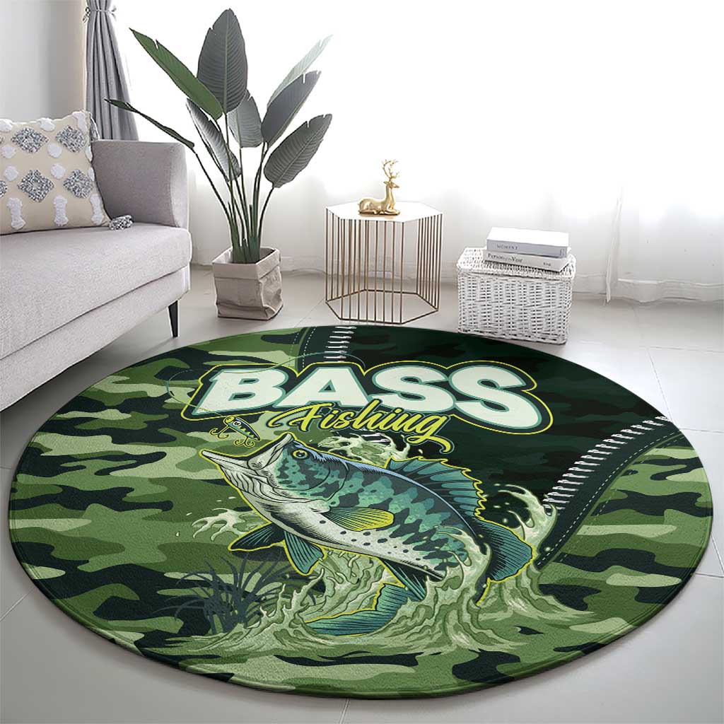 Bass Fishing Camouflage Round Carpet Zipper Stylized