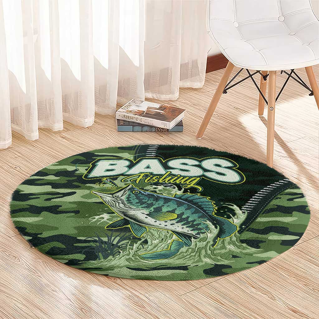 Bass Fishing Camouflage Round Carpet Zipper Stylized