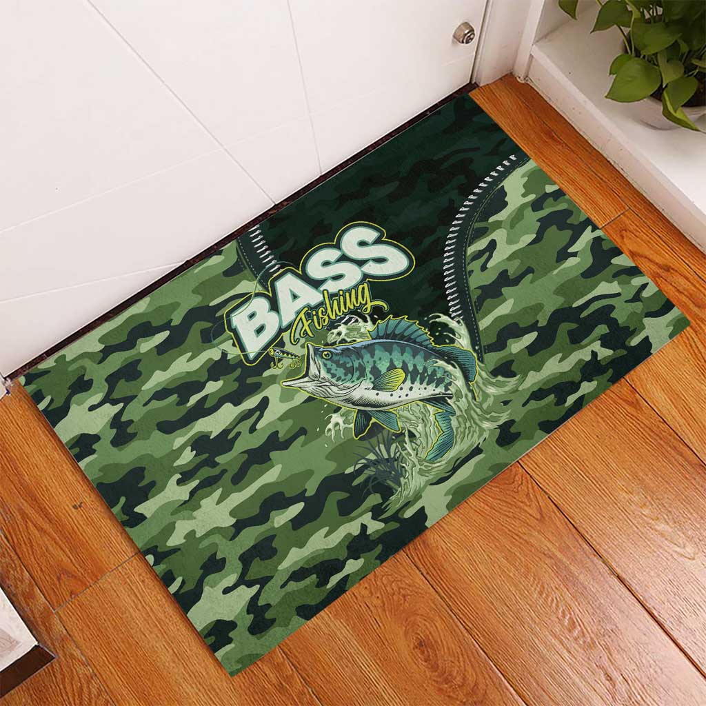 Bass Fishing Camouflage Rubber Doormat Zipper Stylized
