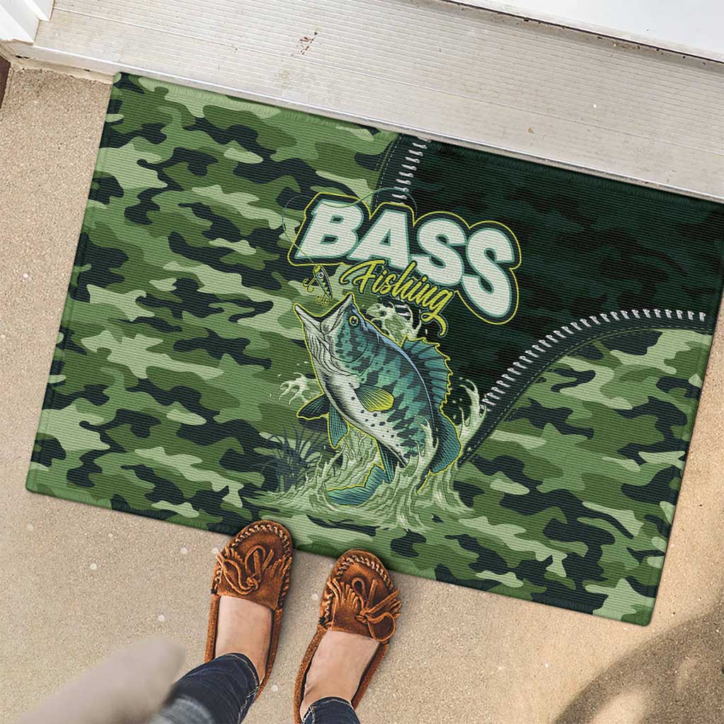 Bass Fishing Camouflage Rubber Doormat Zipper Stylized