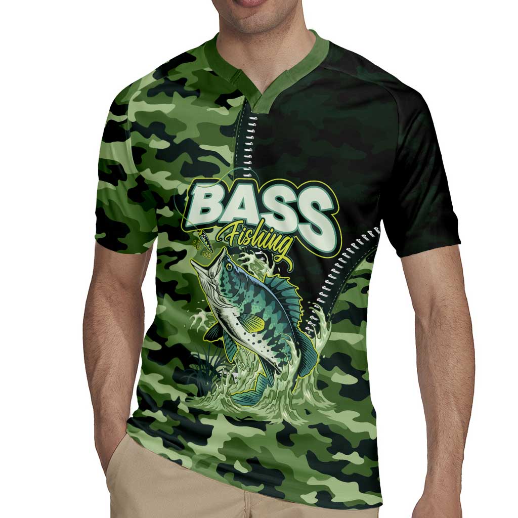 Personalized Bass Fishing Camouflage Rugby Jersey Zipper Stylized