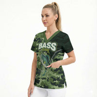 Personalized Bass Fishing Camouflage Scrub Top Zipper Stylized