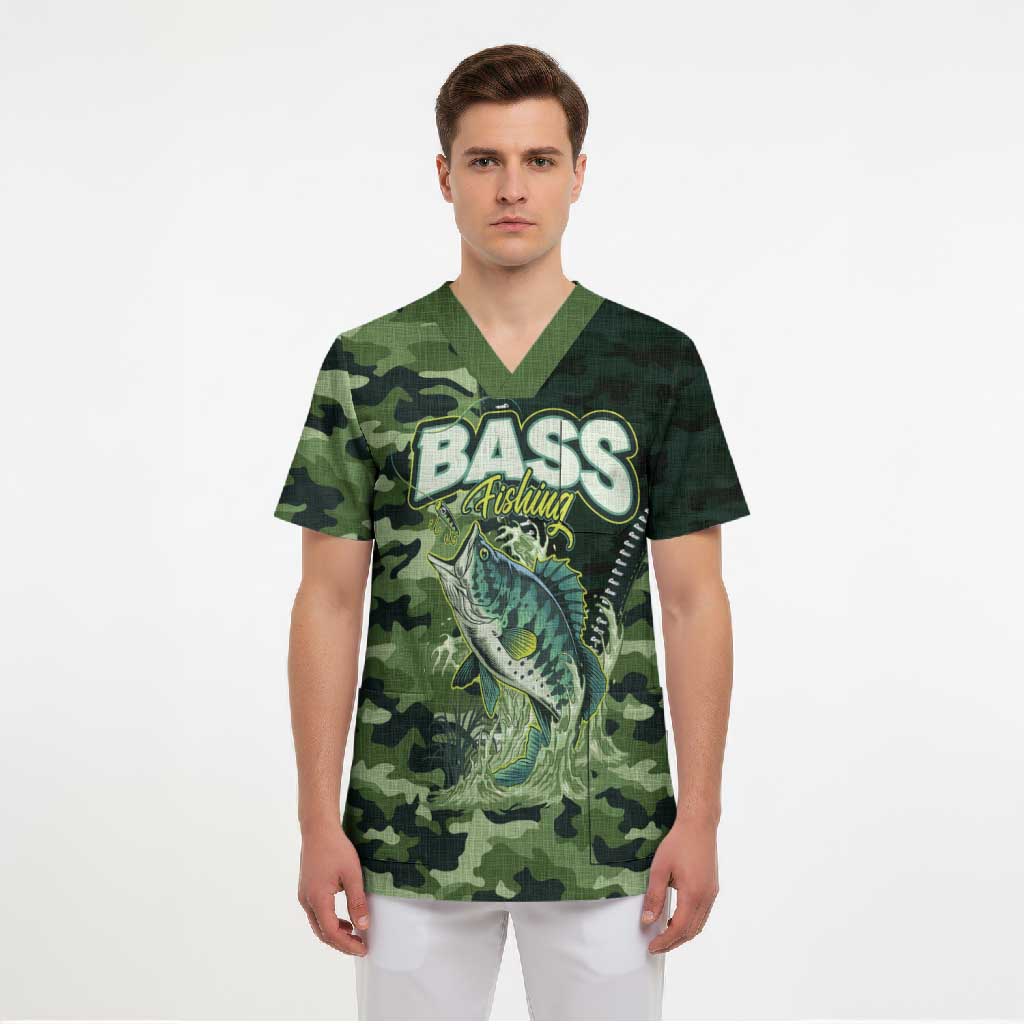Personalized Bass Fishing Camouflage Scrub Top Zipper Stylized