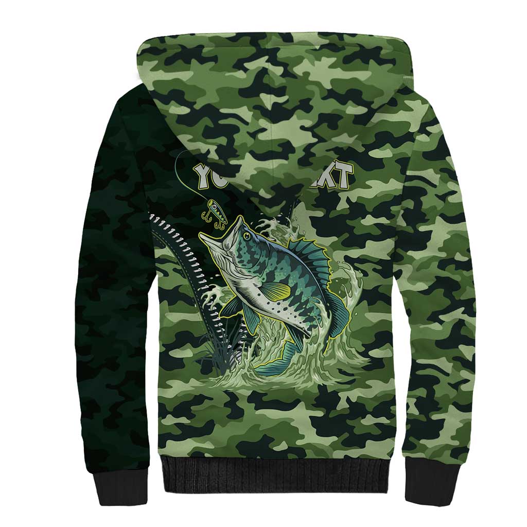 Personalized Bass Fishing Camouflage Sherpa Hoodie Zipper Stylized
