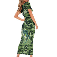 Personalized Bass Fishing Camouflage Short Sleeve Bodycon Dress Zipper Stylized