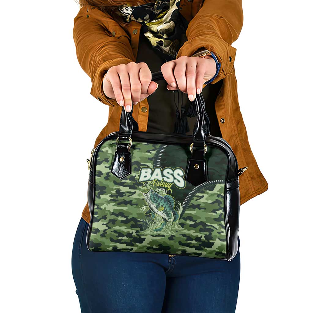 Bass Fishing Camouflage Shoulder Handbag Zipper Stylized