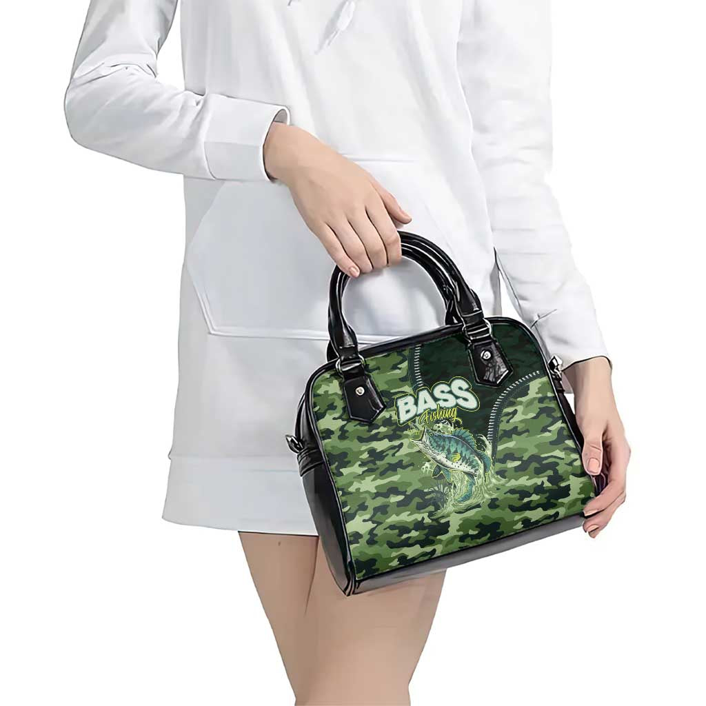 Bass Fishing Camouflage Shoulder Handbag Zipper Stylized