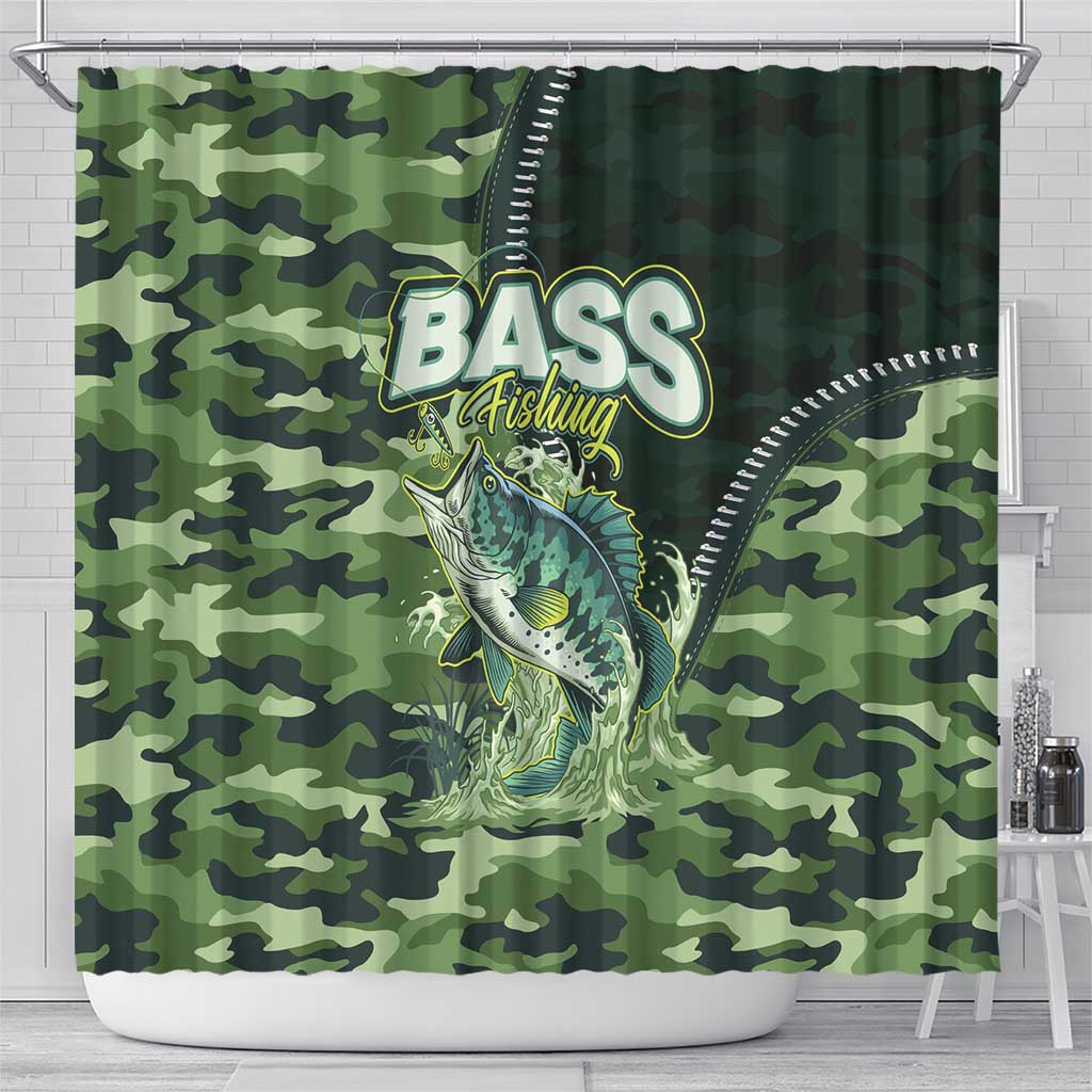 Bass Fishing Camouflage Shower Curtain Zipper Stylized