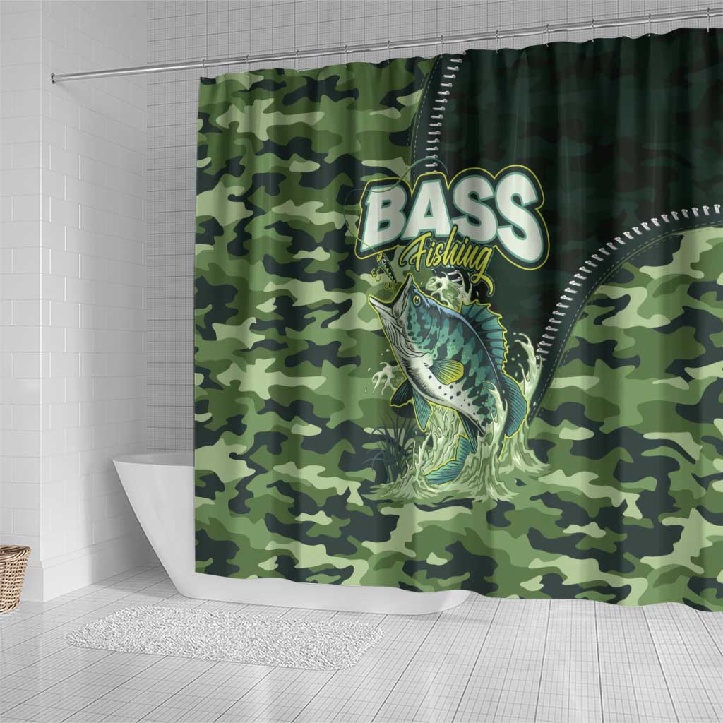 Bass Fishing Camouflage Shower Curtain Zipper Stylized